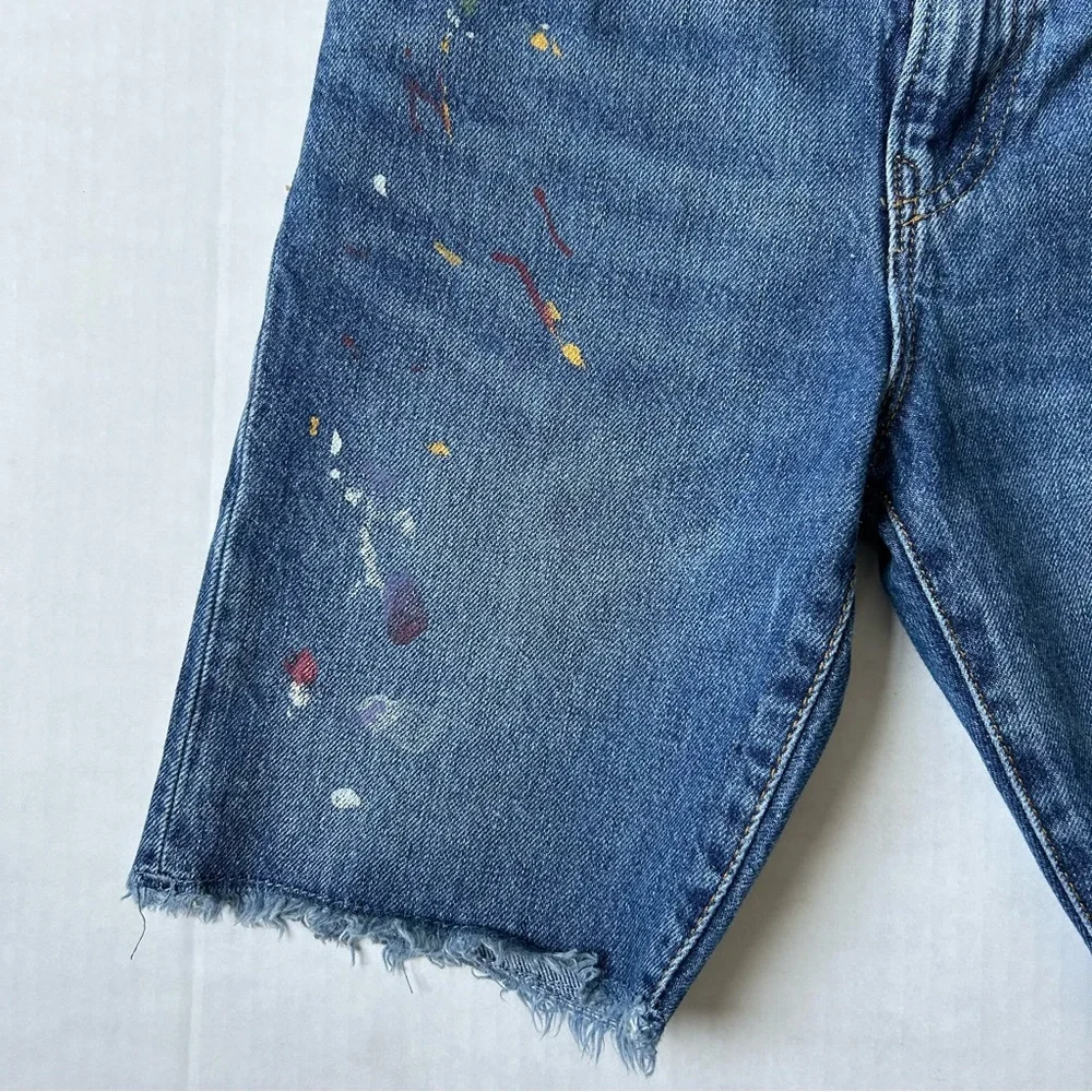 Polo Ralph Lauren The Sullivan Slim Paint-Splatter Blue Jean Shorts, Size 12.